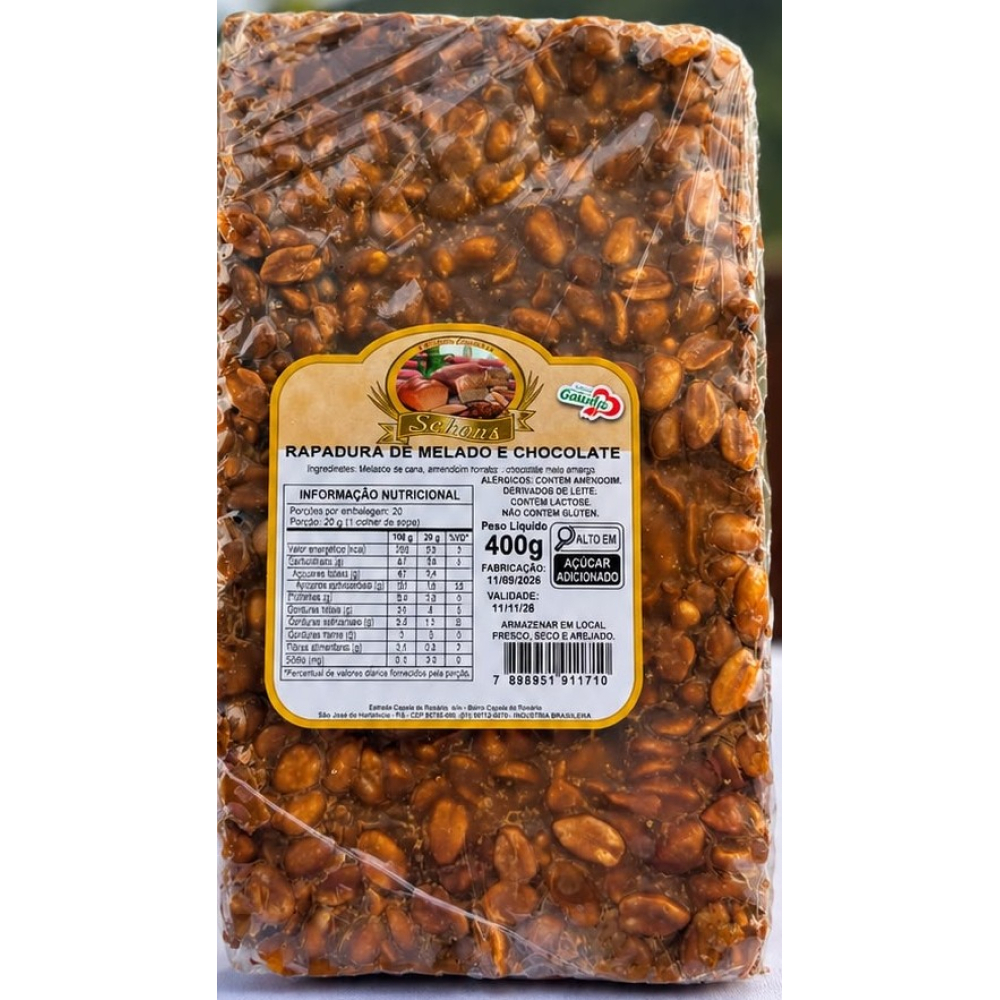 Rapadura de Melado com Amendoim e Chocolate 400 gr