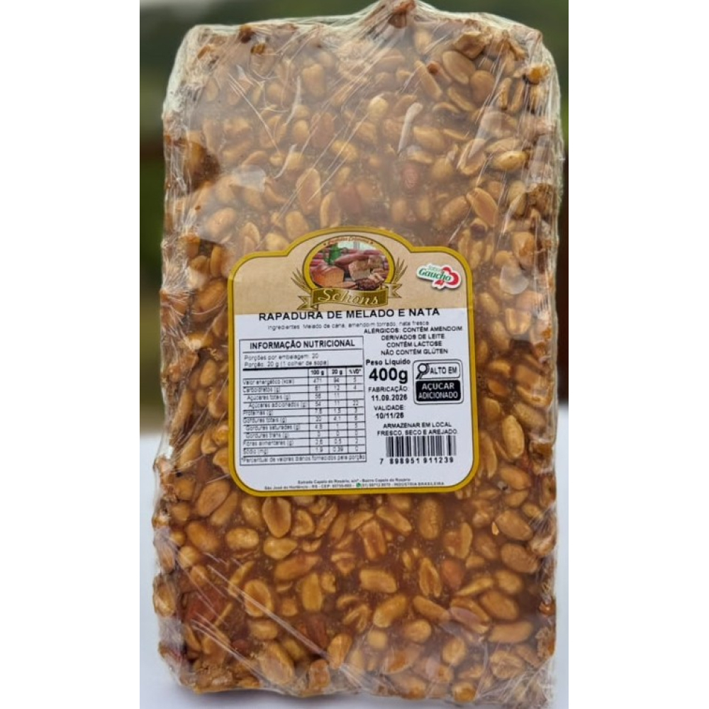 Rapadura Tradicional Melado e Nata com Amendoim 400 gr