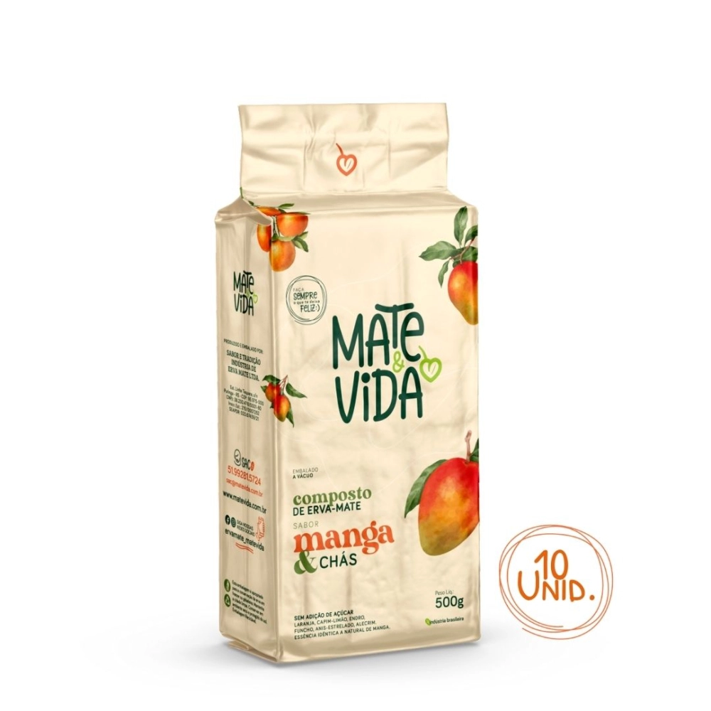 Mate&Vida Composto de Erva-Mate Sabor Manga e Chás 500 G embalada a vácuo (Caixa com 10 unidades)